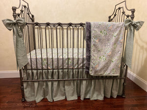 Sage Linen Gender Neutral Baby Bedding, Girl Crib Bedding, Boy Crib Bedding, Crib Rail Cover