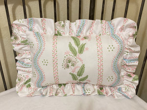 Stripes and Vines Nursery Accent Pillow, Blue, Green, Pink Nursery Pillow