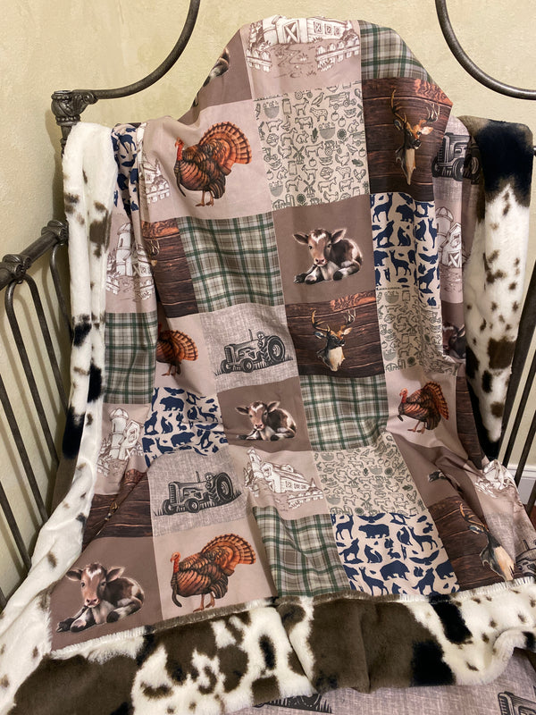 Minky baby blanket cowboy, baby boy blanket, cowboy quilt, farm nursery decor, sleep well little cowboy, cow outlets blanket, brown, red, farm boy