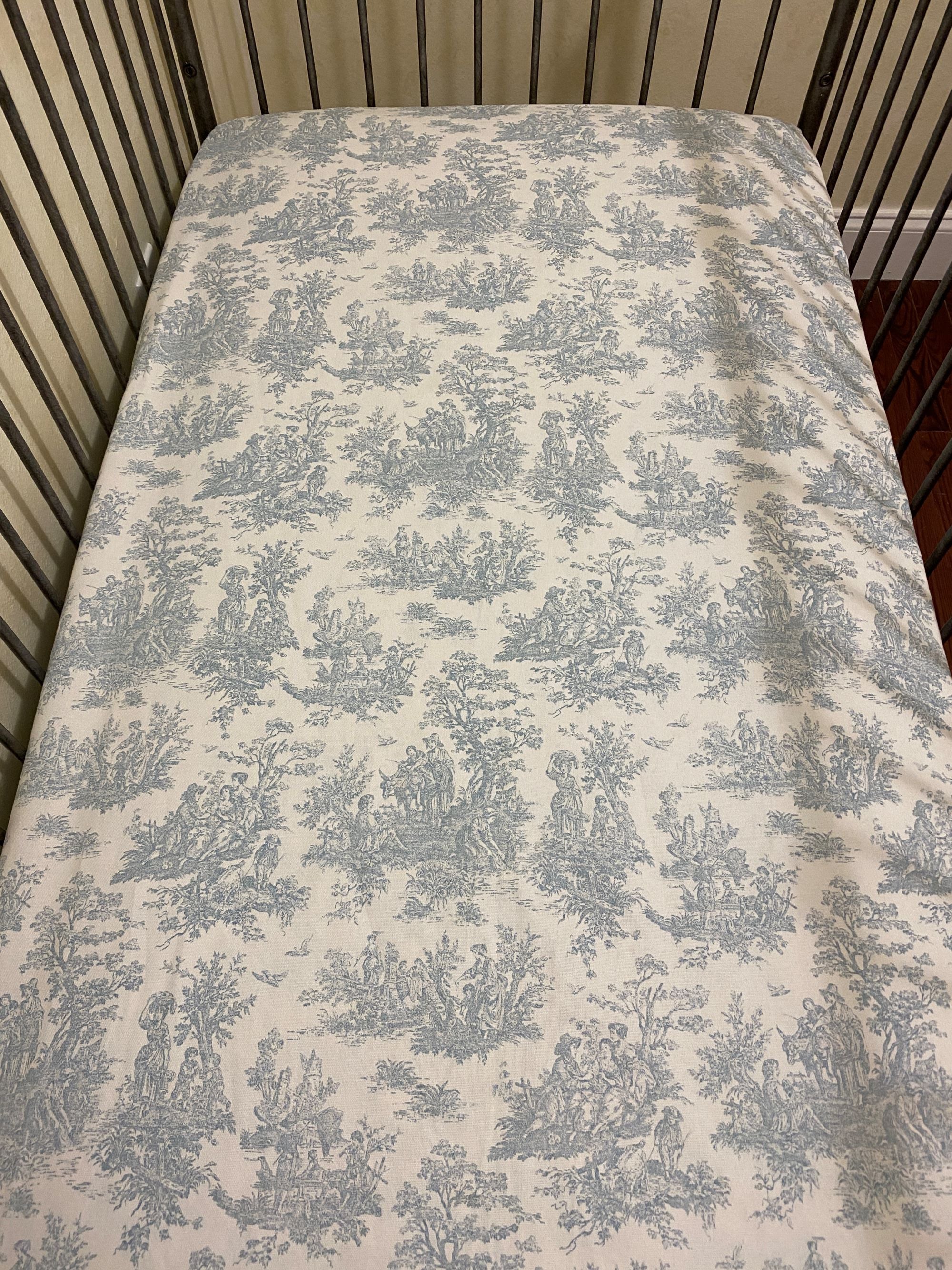 Crib Sheet - Blue Toile Cotton Crib Sheet