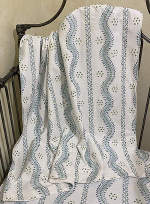 White with Soft Blue and Green Crib Bedding, Crib Rail Cover, Designer Crib Skirt