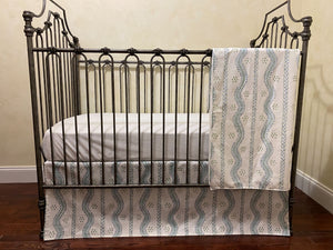 Baby Bedding Set Soft Blue and Green Stripe, Designer Fabric