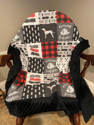 Baby Boy Firefighter Baby Blanket in Red, Black, and Gray