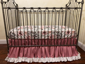 Baby Girl Floral Crib Bedding Set, Girl Baby Bedding, Rose Pink, Mauve Baby Bedding, Dusty Rose with White Crib Skirt, Floral Crib Sheet