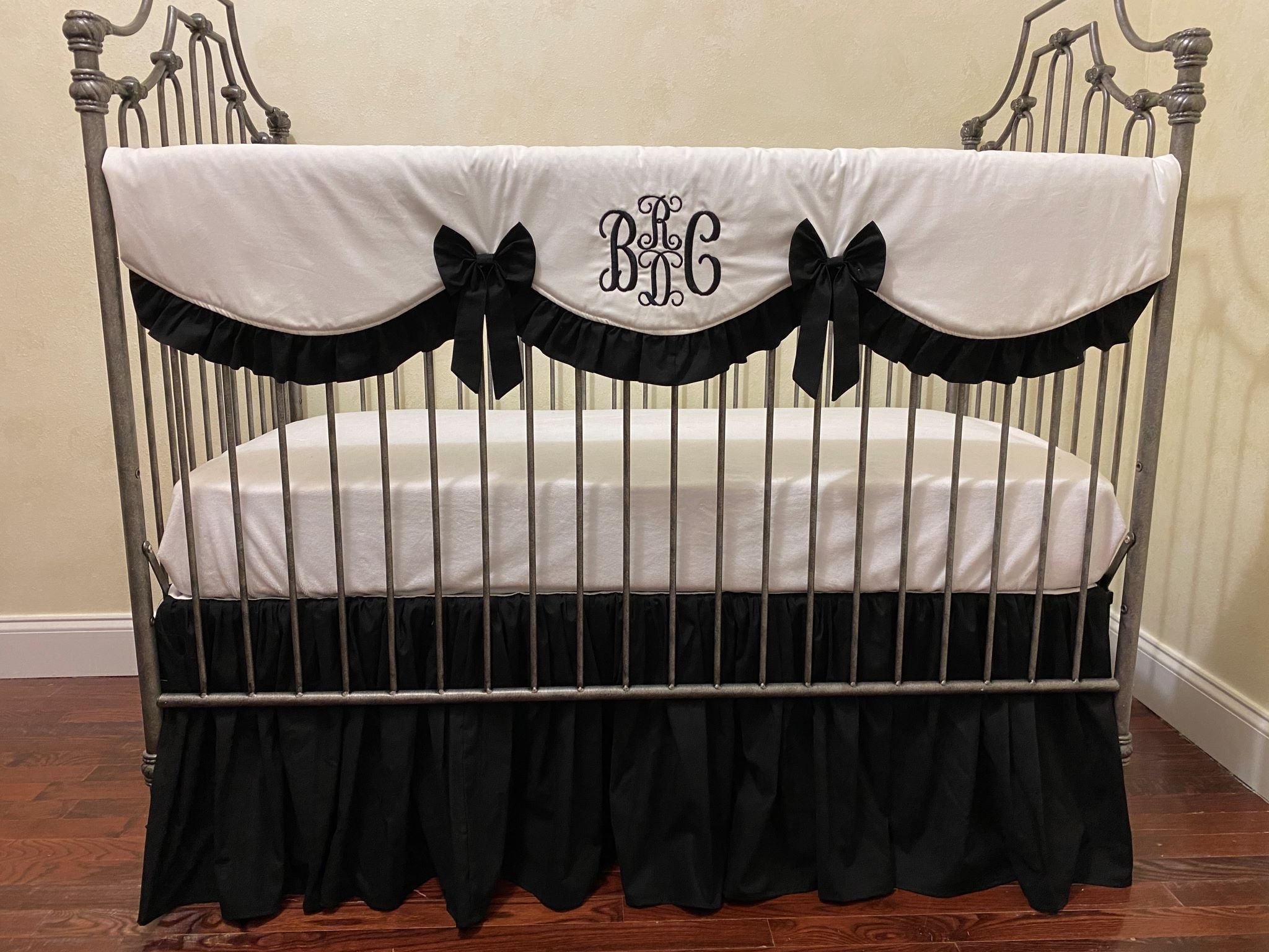 Black and White Girl Crib Bedding - Girl Baby Bedding, Crib Rail Cover