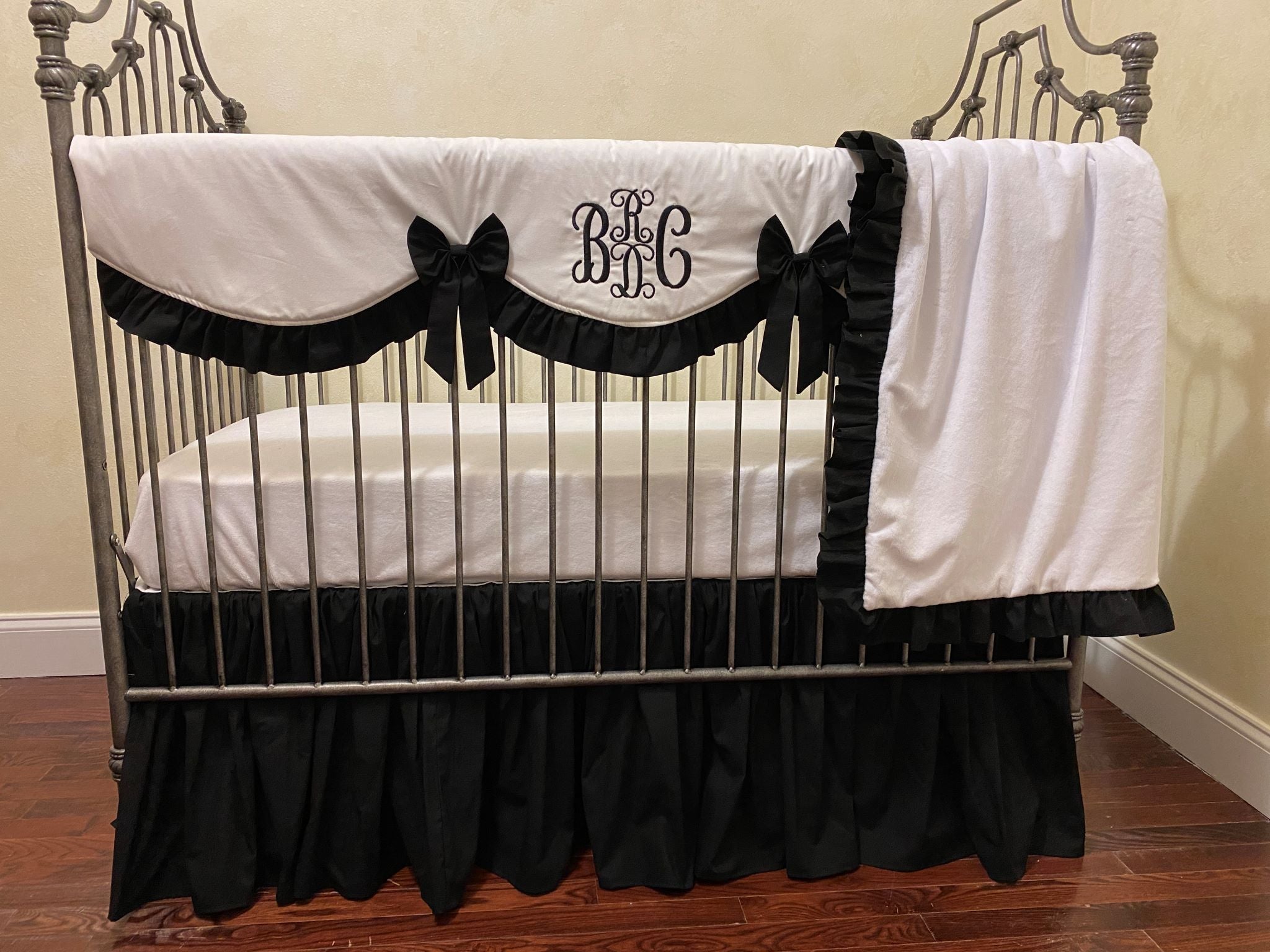 Black and White Girl Crib Bedding - Girl Baby Bedding, Crib Rail Cover