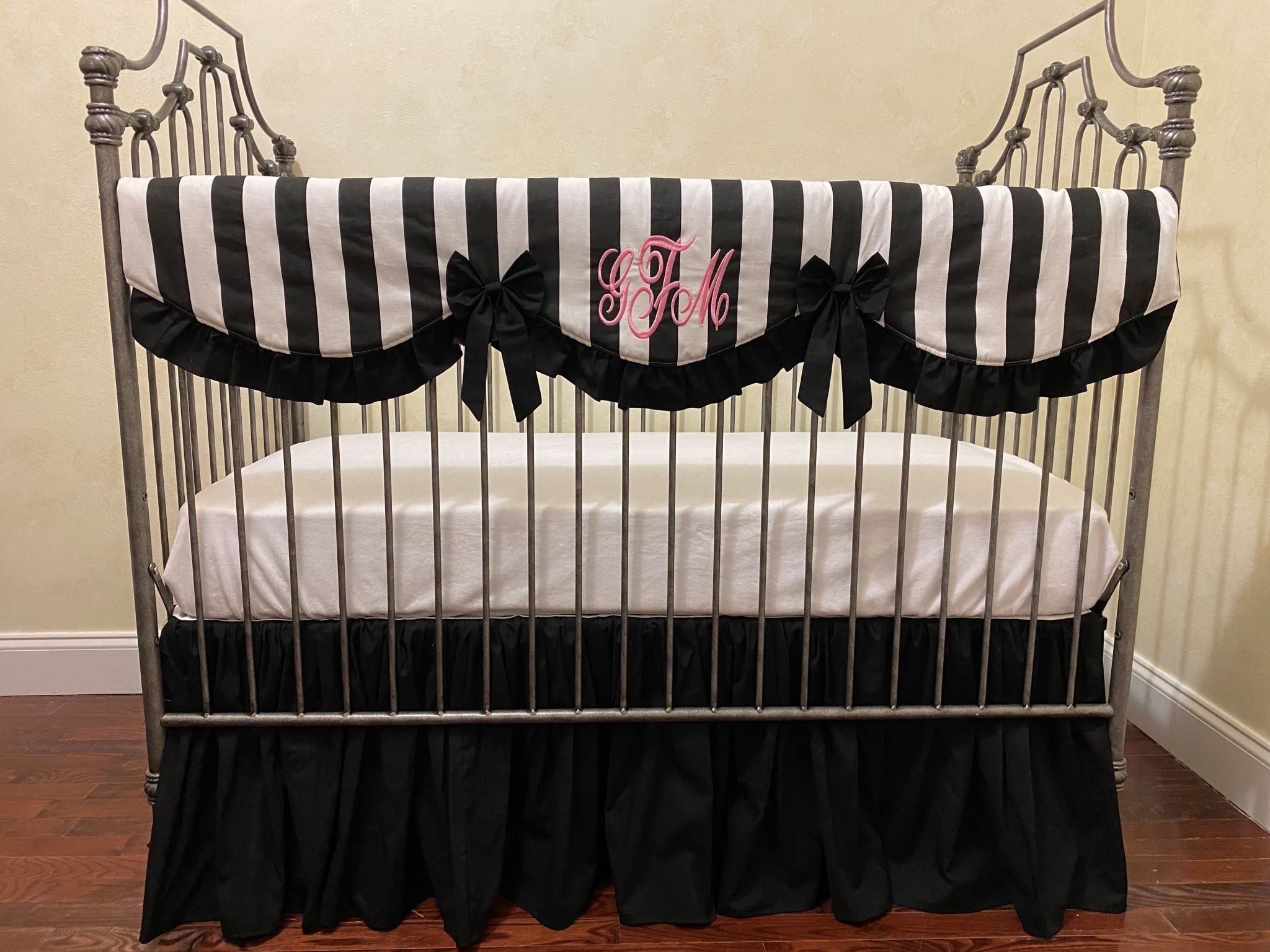 Black and White Baby Girl Crib Bedding, Girl Baby Bedding, Crib Rail Cover