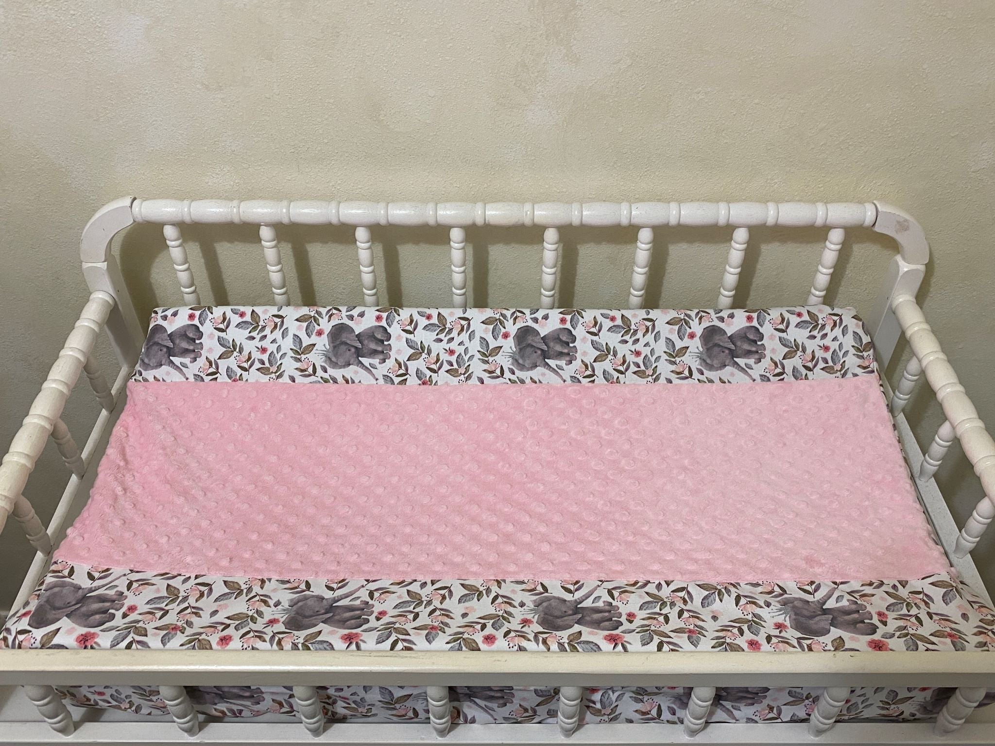 Baby Girl Floral Elephant Crib Bedding- Girl Elephant Baby Bedding in Light Pink and Gray