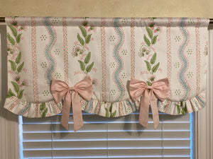 Stripes and Vines Floral Scalloped Valance - Choose Your Fabric