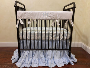 Toile MINI CRIB Bedding - Blue Toile Mini Crib Baby Bedding, Mini Crib Skirt, Baby Boy, Baby Girl Mini Crib Bedding