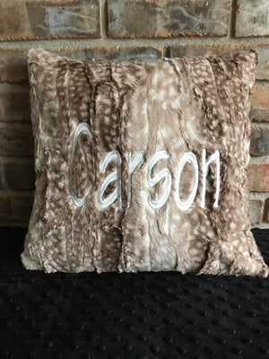 Pillow Cover ,  Deer Fawn Minky, Axis Deer, Woodland Pillow, Decorative Pillow Cover, Throw Pillow, Monogrammed Pillow, Personalized Pillow