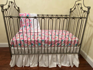 Baby Girl Mermaid Floral Crib Bedding- Girl Floral Baby Bedding in Bright Pink and Aqua