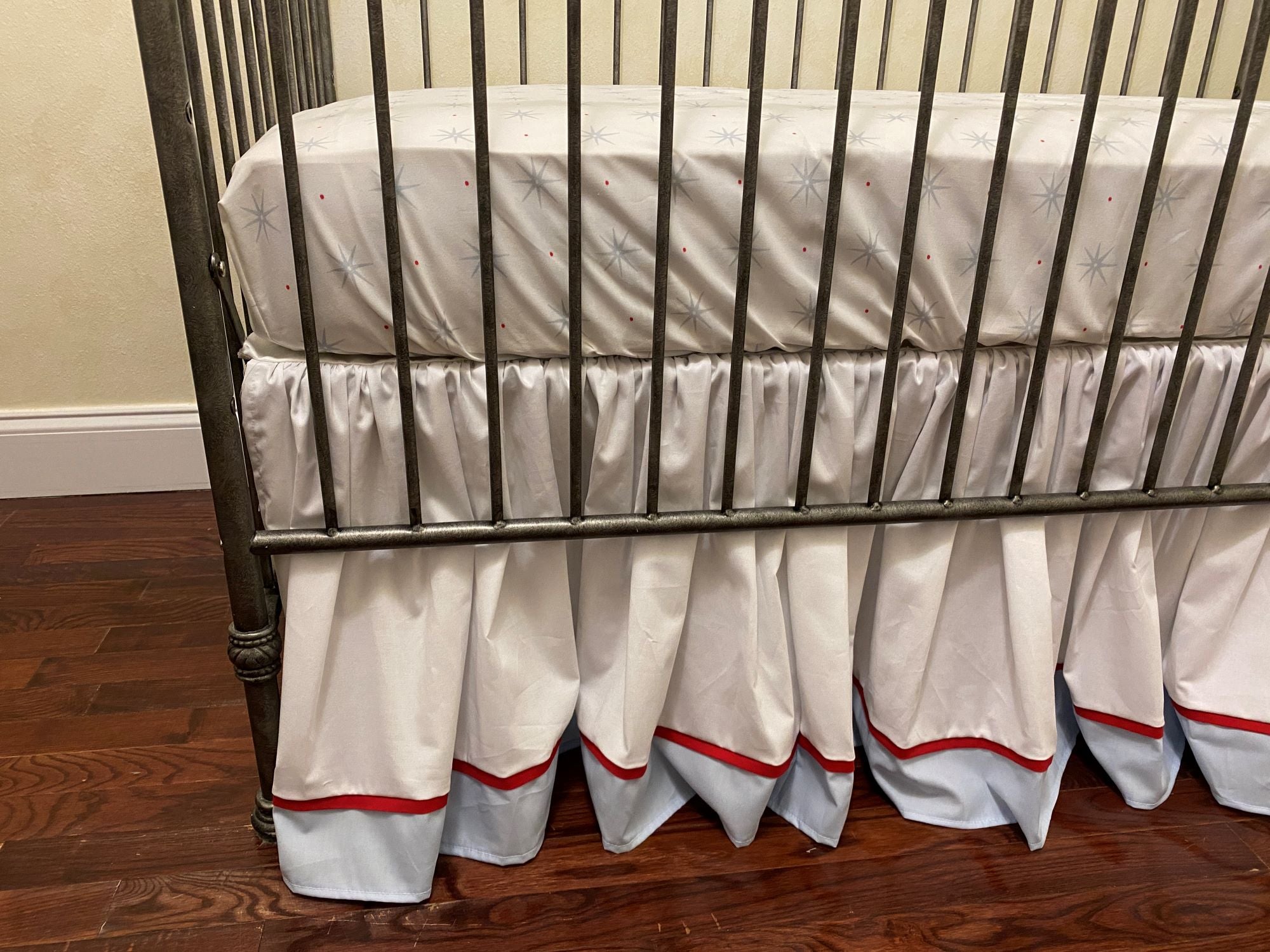 Gathered Cotton Crib Skirt with Band and Accent Stripe - Choose Your Colors