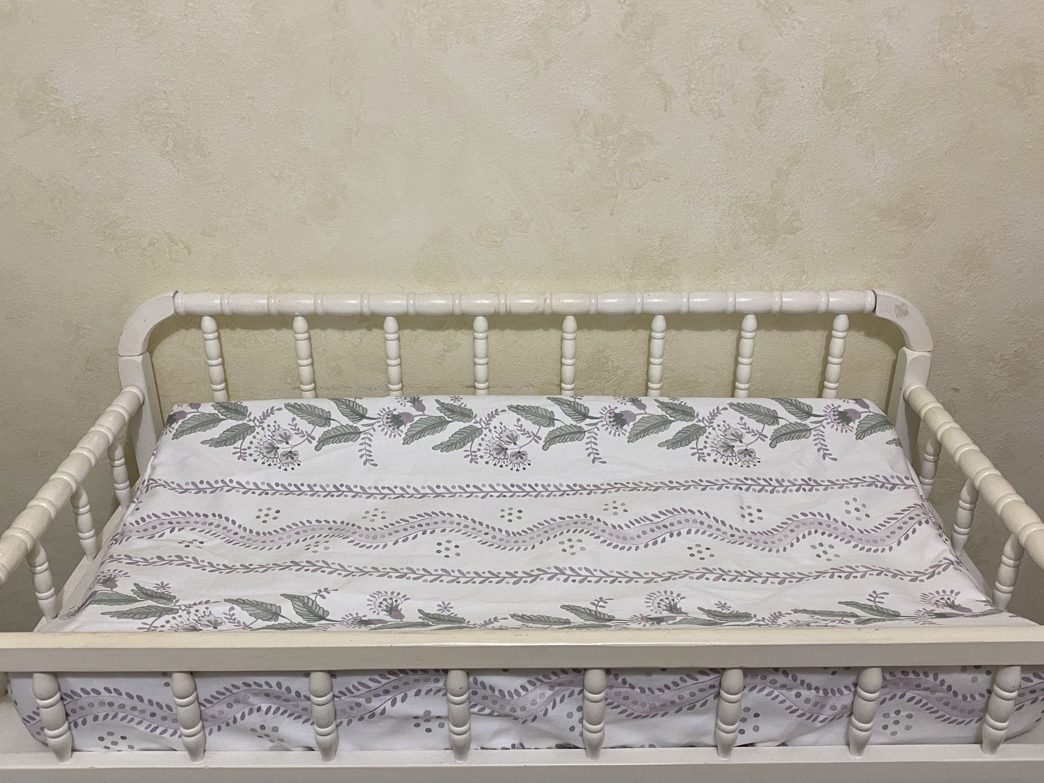 Changing Pad Cover - Lilac & Green Floral Stripes & Vines