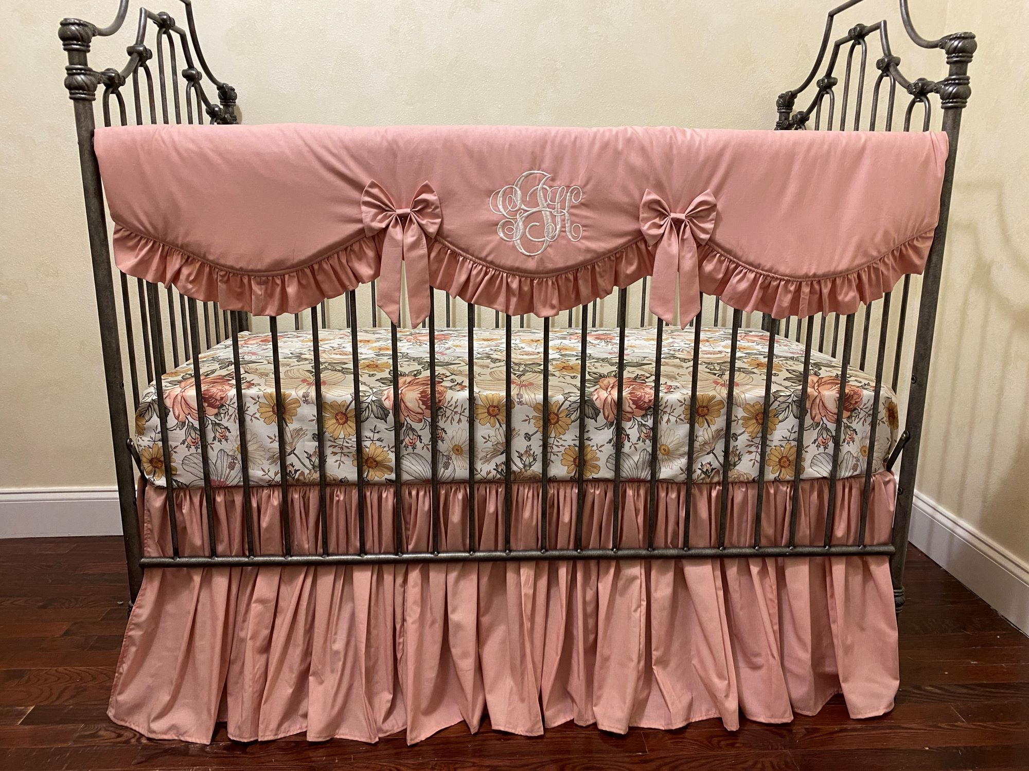 Vintage Floral, Vintage Blush Rose Baby Girl Crib Bedding