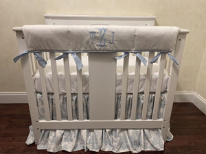 Blue Toile Mini Crib Bedding Set, Baby Boy Mini Crib Bedding