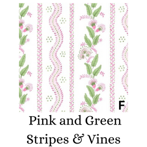 Scallop Edge Crib Skirt in Stripes and Vines Designer Fabric, Choose Your Color