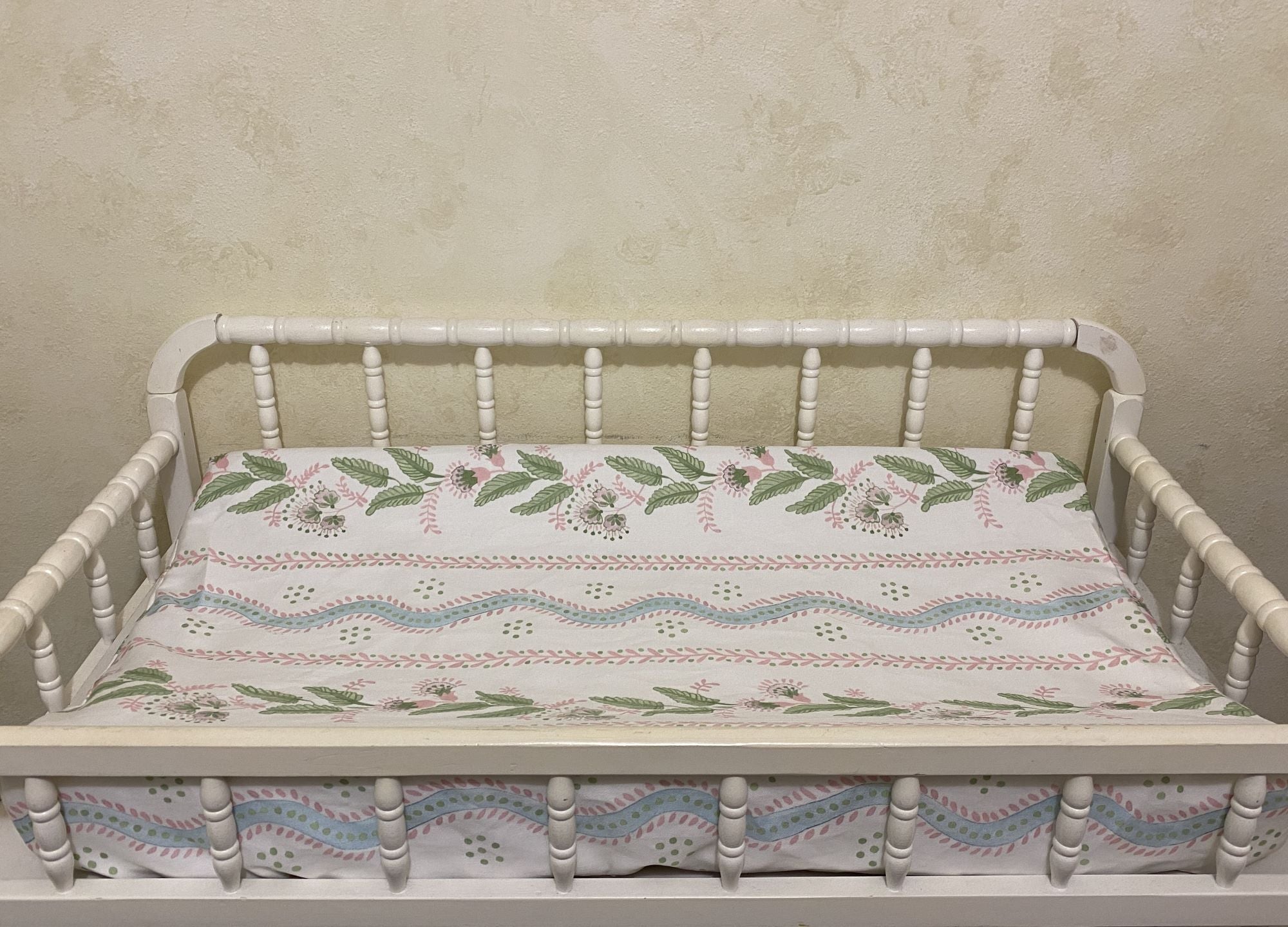 Changing Pad Cover - Pink, Blue & Green Floral Stripes & Vines