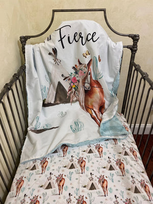 Baby Girl Boho Horse Blanket and Crib Sheet Set