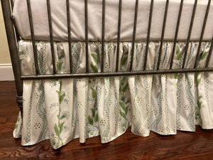 Gathered Crib Skirt in Stripes and Vines Designer Fabric, Choose Your Color