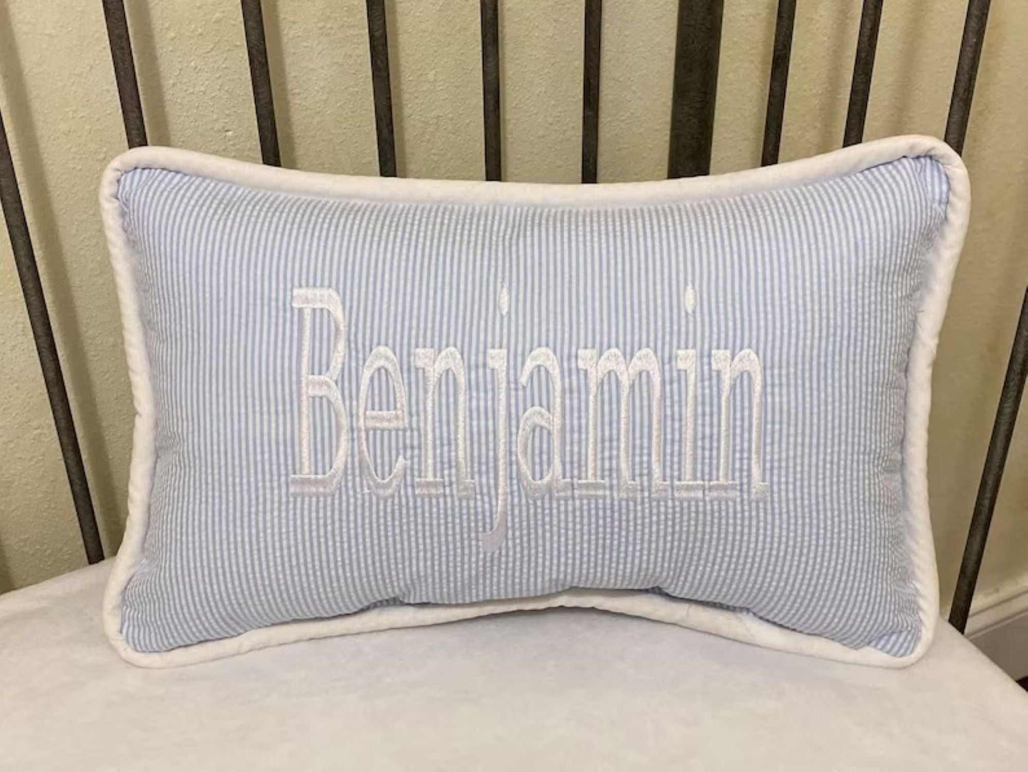 Light Blue Seersucker Crib Bedding, Baby Boy Crib Bedding, Crib Rail Cover