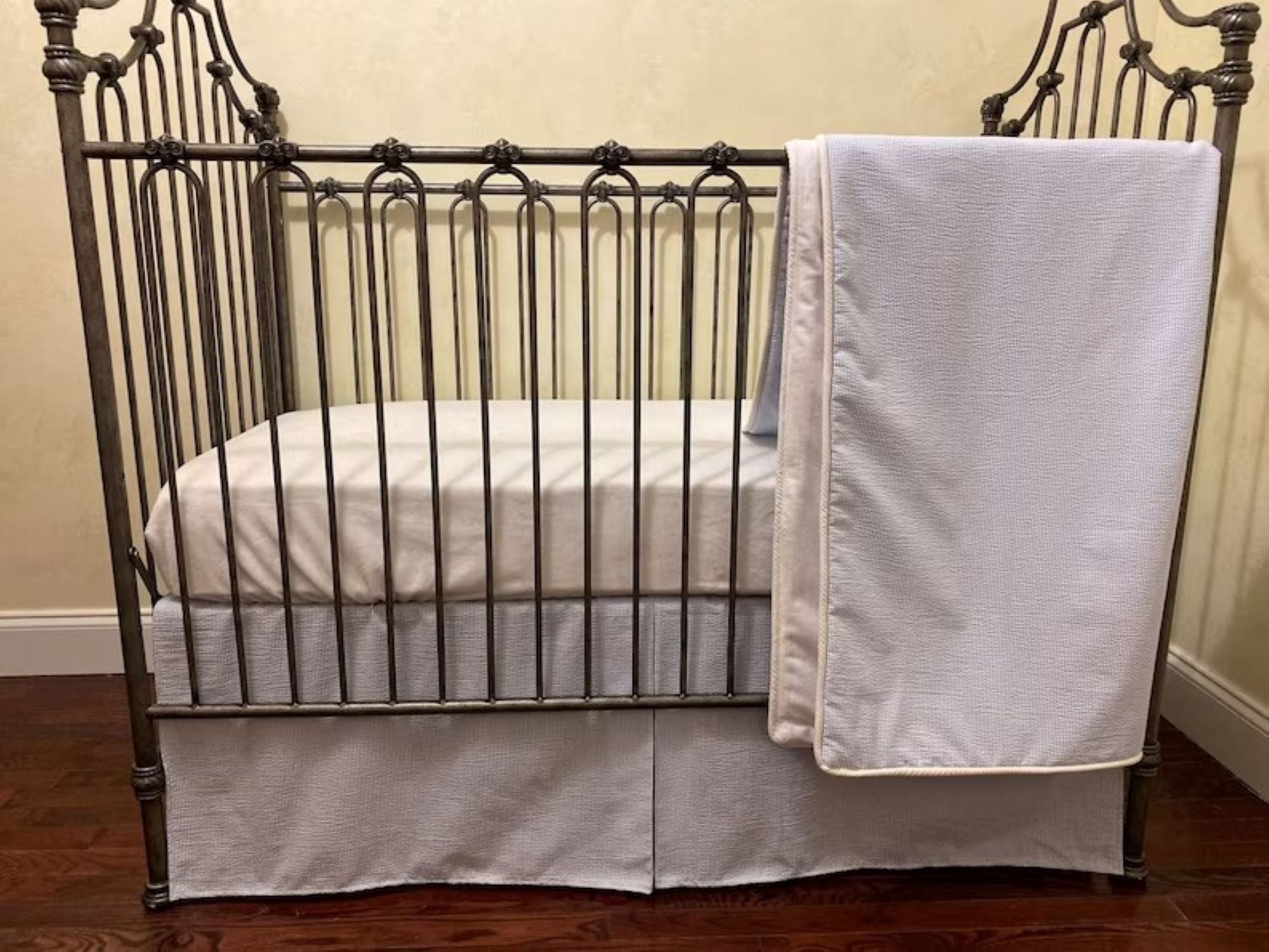 Light Blue Seersucker Crib Bedding, Baby Boy Crib Bedding, Crib Rail Cover