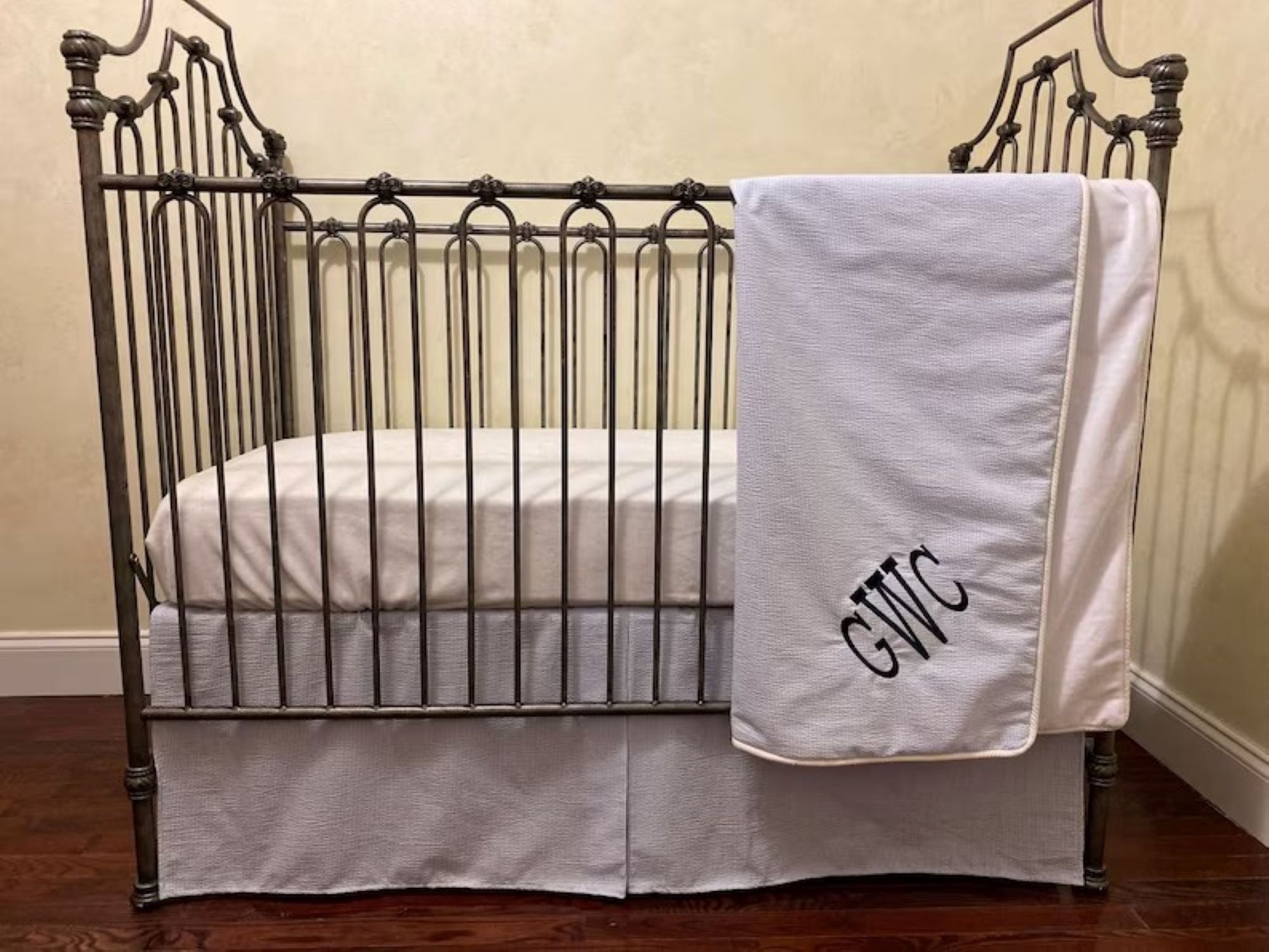 Light Blue Seersucker Crib Bedding, Baby Boy Crib Bedding, Crib Rail Cover