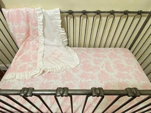 Baby Girl Pink Toile Crib Sheet & Blanket Set, Pink Toile Crib Bedding