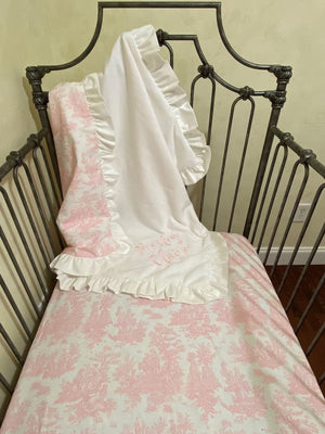 Baby Girl Pink Toile Crib Sheet & Blanket Set, Pink Toile Crib Bedding