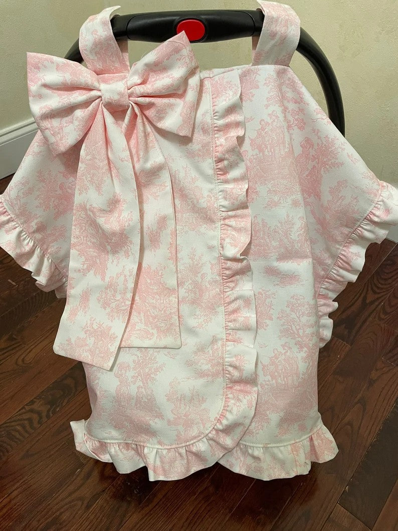 Baby Girl Pink Toile Car Seat Canopy