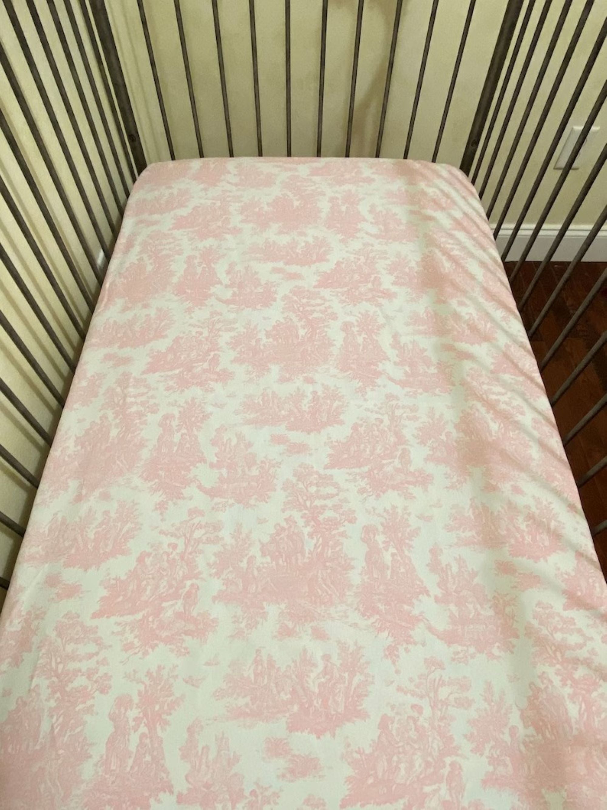 Crib Sheet - Pink Toile Cotton Crib Sheet