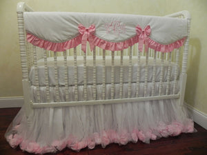 White and Pink Girl Crib Bedding Set Giselle - Princess Crib Bedding, Ballerina Baby Bedding, Crib Rail Cover