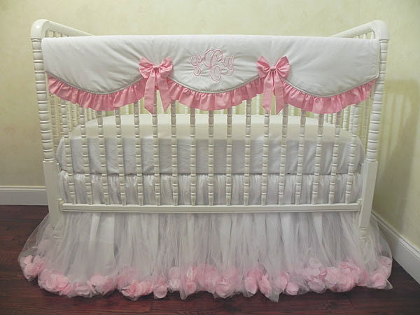 White and Pink Girl Crib Bedding - Princess Crib Bedding, Ballerina Baby Bedding, Crib Rail Cover