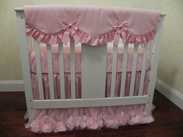 Baby Girl Pink Mini Crib Bedding Crib Rail Cover, Pink Tulle Mini Crib Skirt