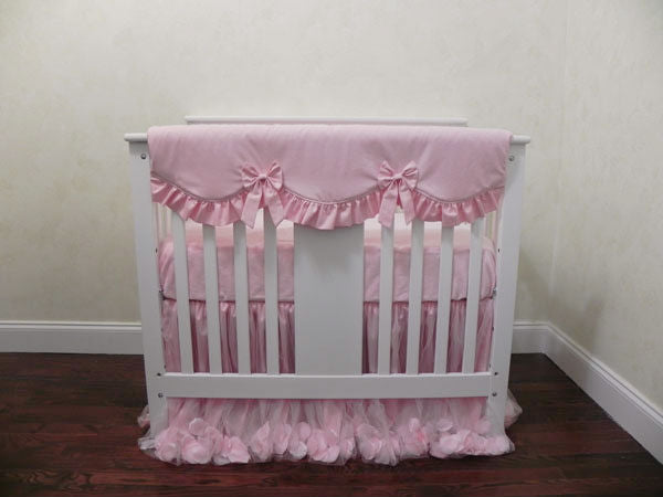 Baby Girl Pink Mini Crib Bedding - Crib Rail Cover, Pink Tulle Mini Crib Skirt