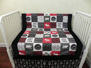 Woodland Moose and Bears Baby Blanket in Red, Black, and Gray