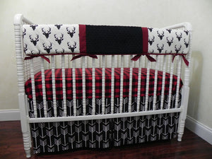 Baby Boy Woodland Deer with Plaid Crib Bedding, Black Buck, Red Plaid