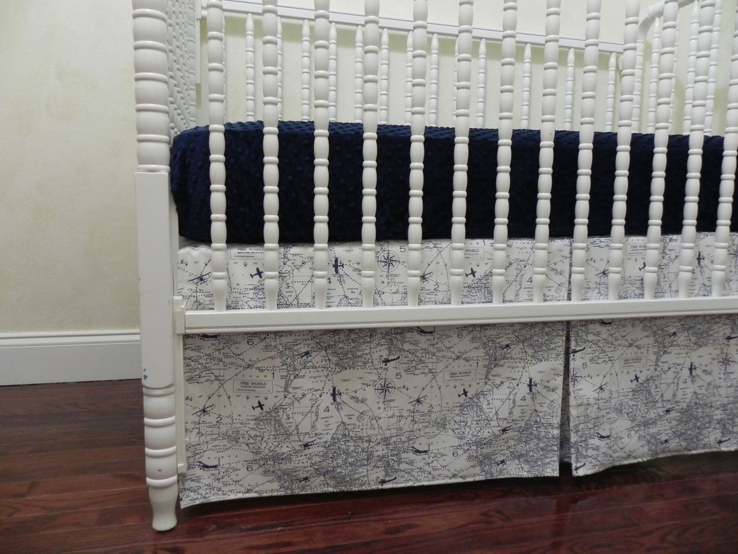 Navy and White Airplane Bedding - Boy Baby Bedding, Air Traffic Map Crib Bedding