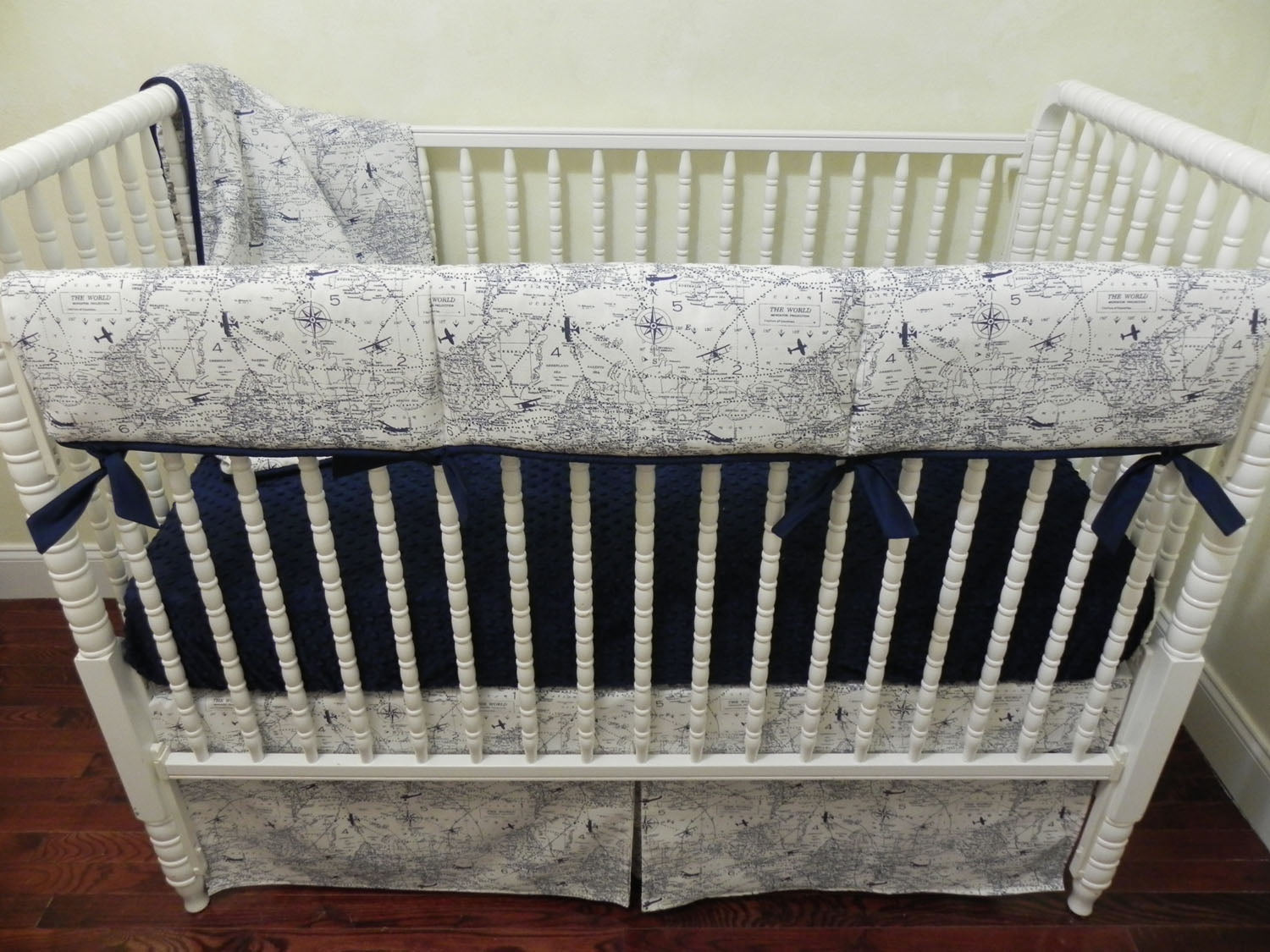 Navy and White Airplane Bedding - Boy Baby Bedding, Air Traffic Map Crib Bedding