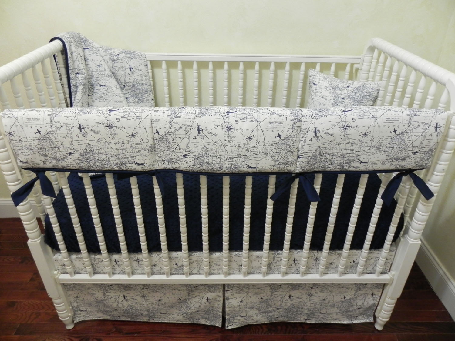 Navy and White Airplane Bedding - Boy Baby Bedding, Air Traffic Map Crib Bedding