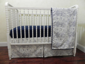 Navy and White Airplane Bedding Set Hayes- Boy Baby Bedding, Air Traffic Map Crib Bedding