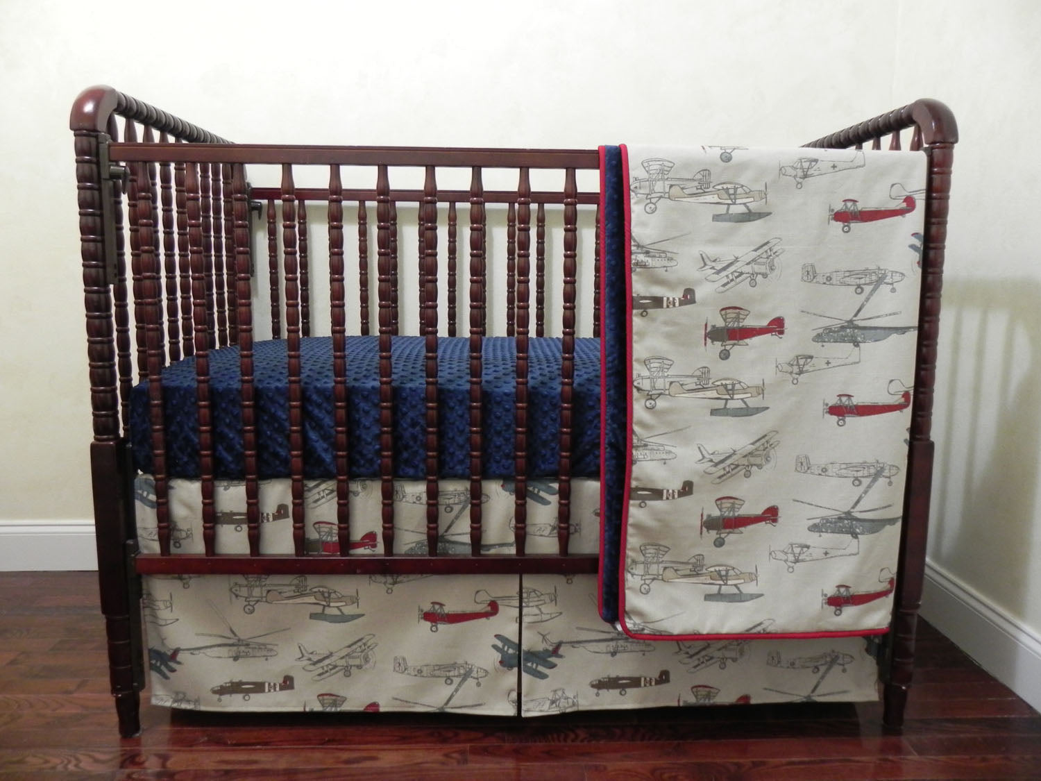 Baby Boy Airplane Crib Bedding with Navy Blue and Red