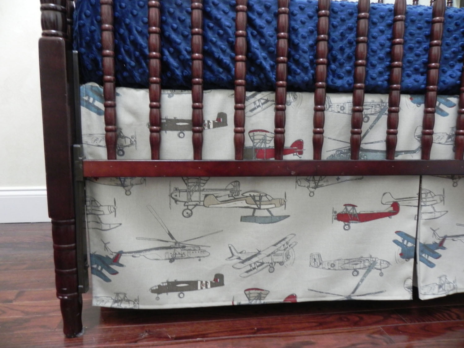 Baby Boy Airplane Crib Bedding with Navy Blue and Red
