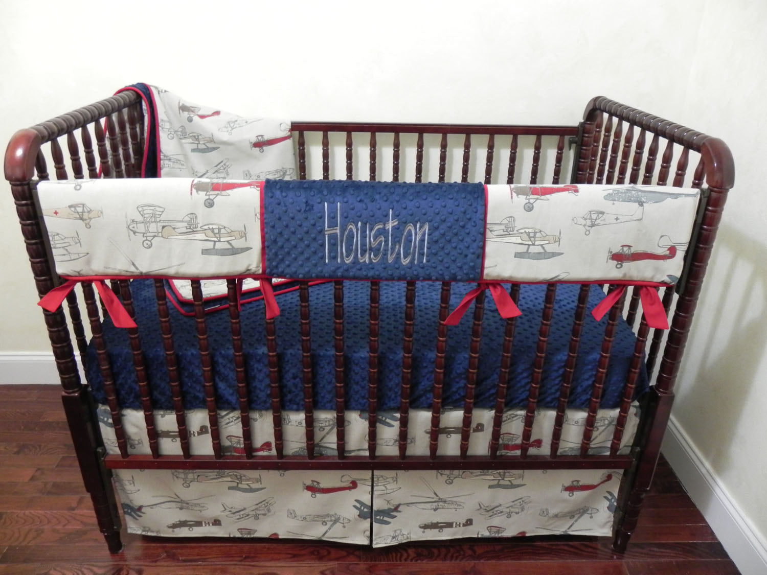 Baby Boy Airplane Crib Bedding with Navy Blue and Red