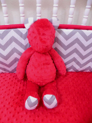 Snuggle Pal Bear - Red with Gray Chevron