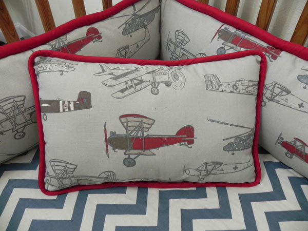 Baby Boy Airplane Crib Bedding with Navy Blue and Red