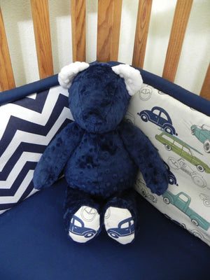 Snuggle Pal Bear - Navy and Ivory with Vintage Cars