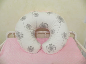 Gray Dandelion and Light Pink Nursing Pillow Cover
