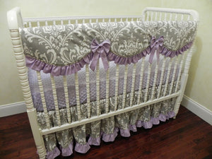 Lavender and Gray Girl Baby Bedding Set - Girl Crib Bedding, Crib Rail Cover