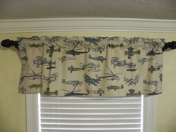 Nursery Window Treatment - Vintage Airplanes with Navy deals Valance